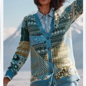 NEW Garnet Hill 100% Cashmere Oversized Patchwork Cardigan size large